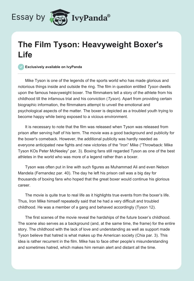 The Film "Tyson": Heavyweight Boxer's Life. Page 1