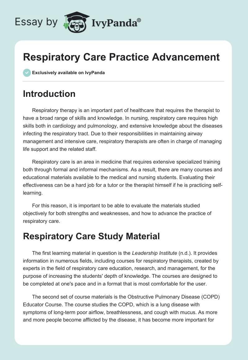 Respiratory Care Practice Advancement. Page 1