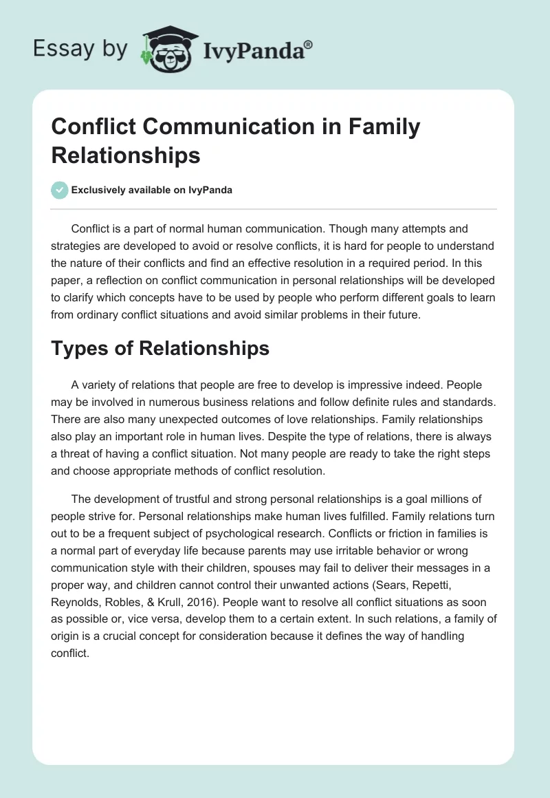Conflict Communication in Family Relationships. Page 1