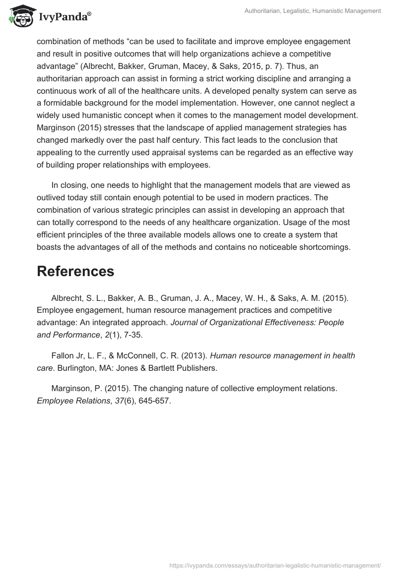 Authoritarian, Legalistic, Humanistic Management. Page 2