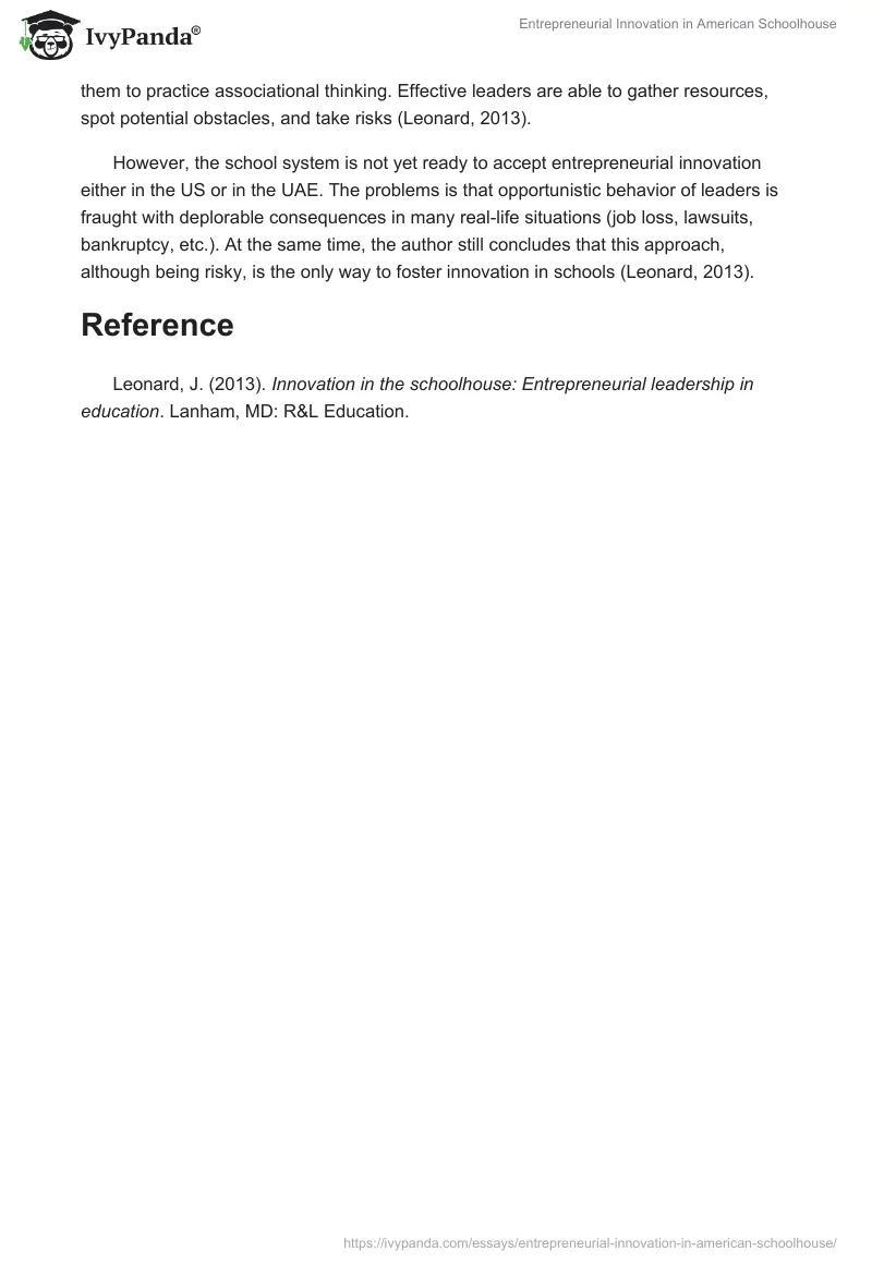Entrepreneurial Innovation in American Schoolhouse. Page 2