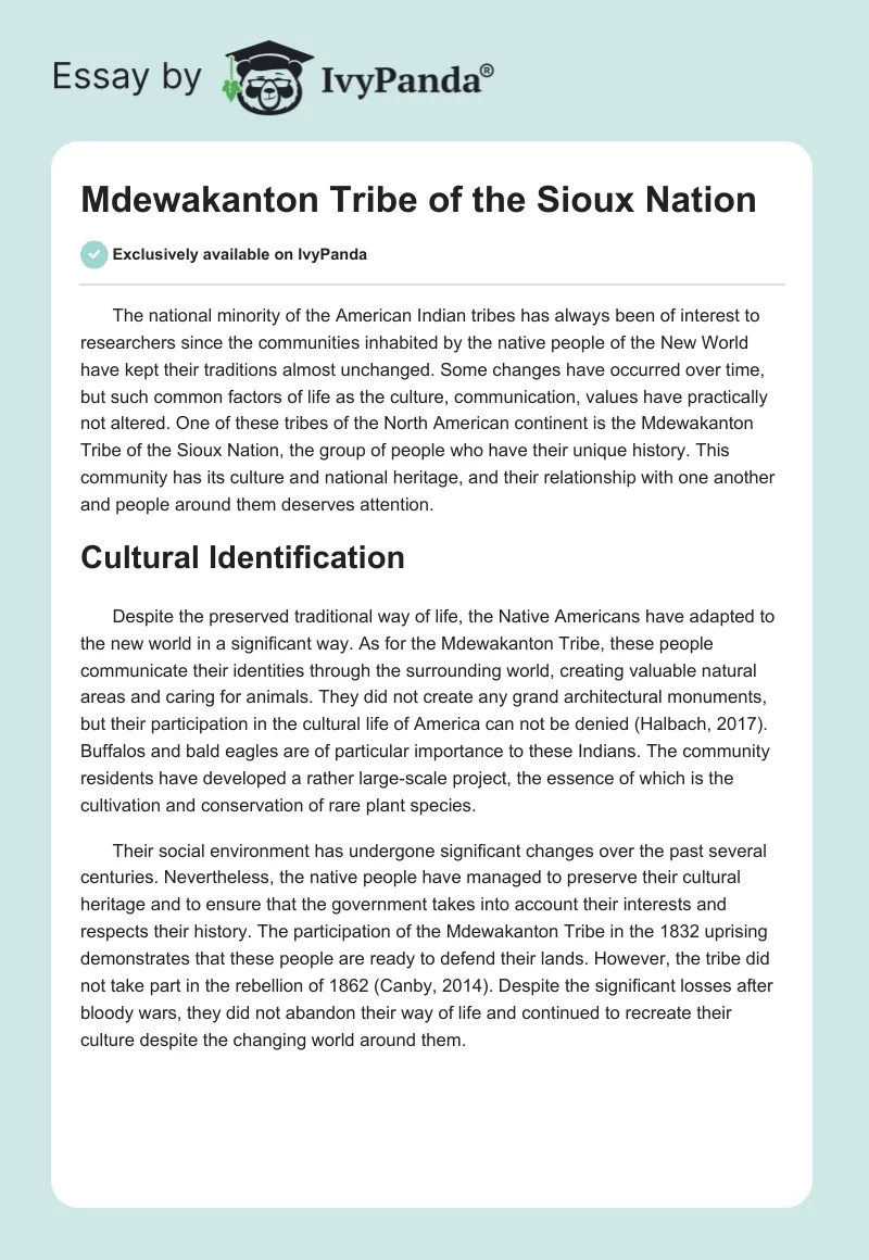 Mdewakanton Tribe of the Sioux Nation. Page 1