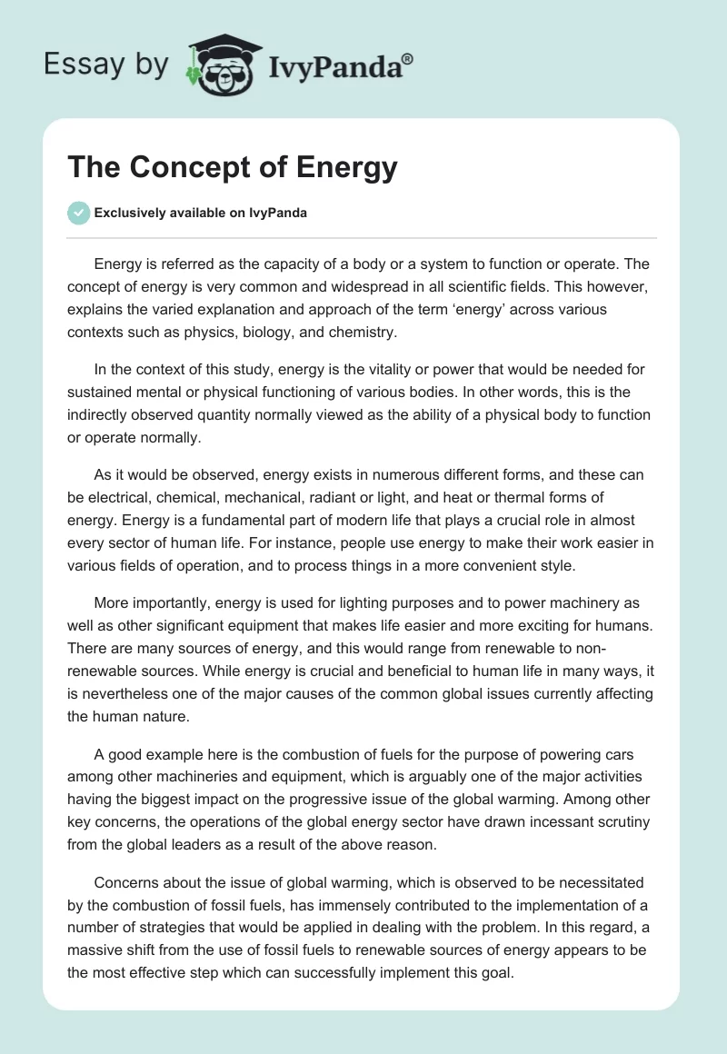 The Concept of Energy. Page 1