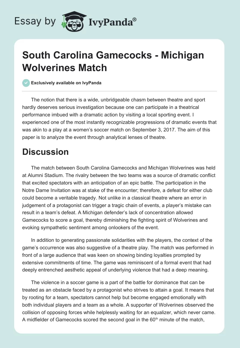 South Carolina Gamecocks - Michigan Wolverines Match. Page 1