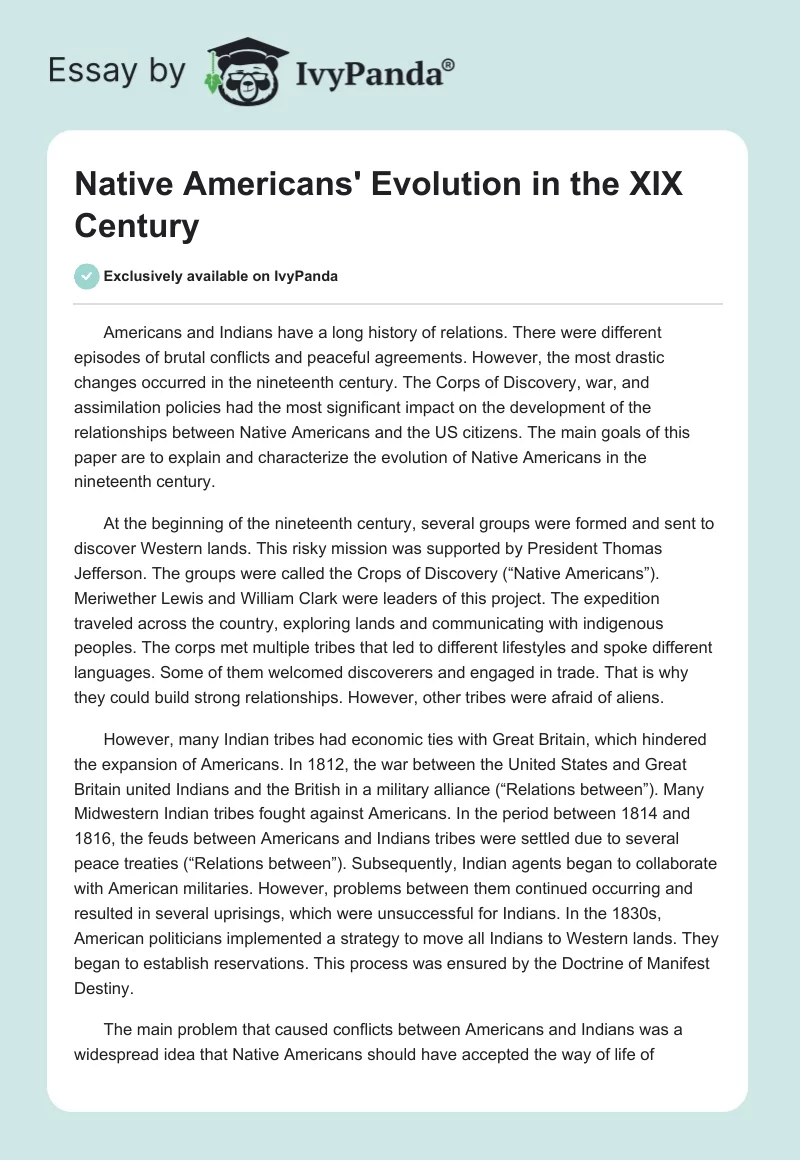 Native Americans' Evolution in the XIX Century. Page 1
