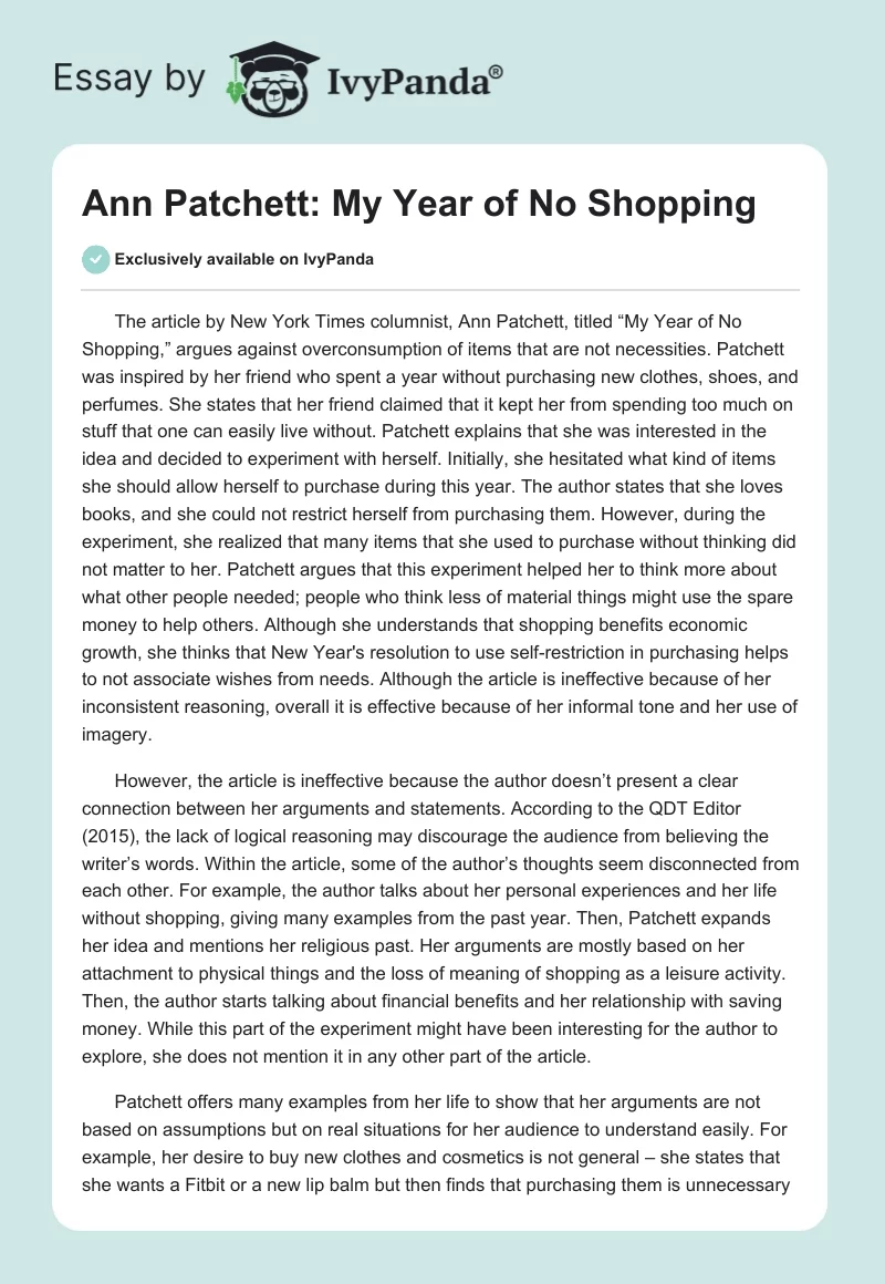 Ann Patchett: My Year of No Shopping. Page 1