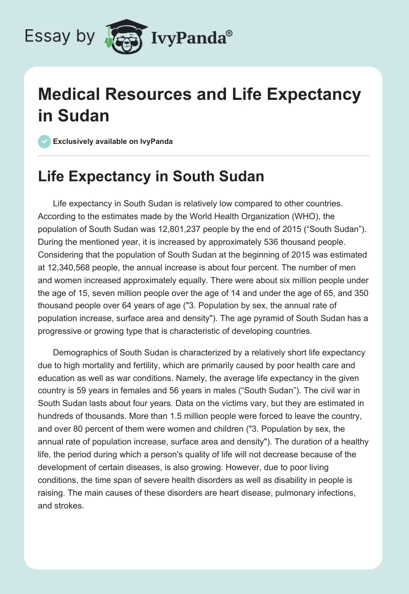 Medical Resources and Life Expectancy in Sudan. Page 1