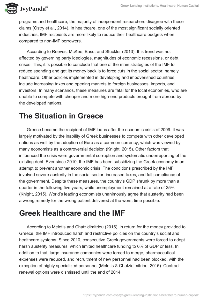 Greek Lending Institutions, Healthcare, Human Capital. Page 2