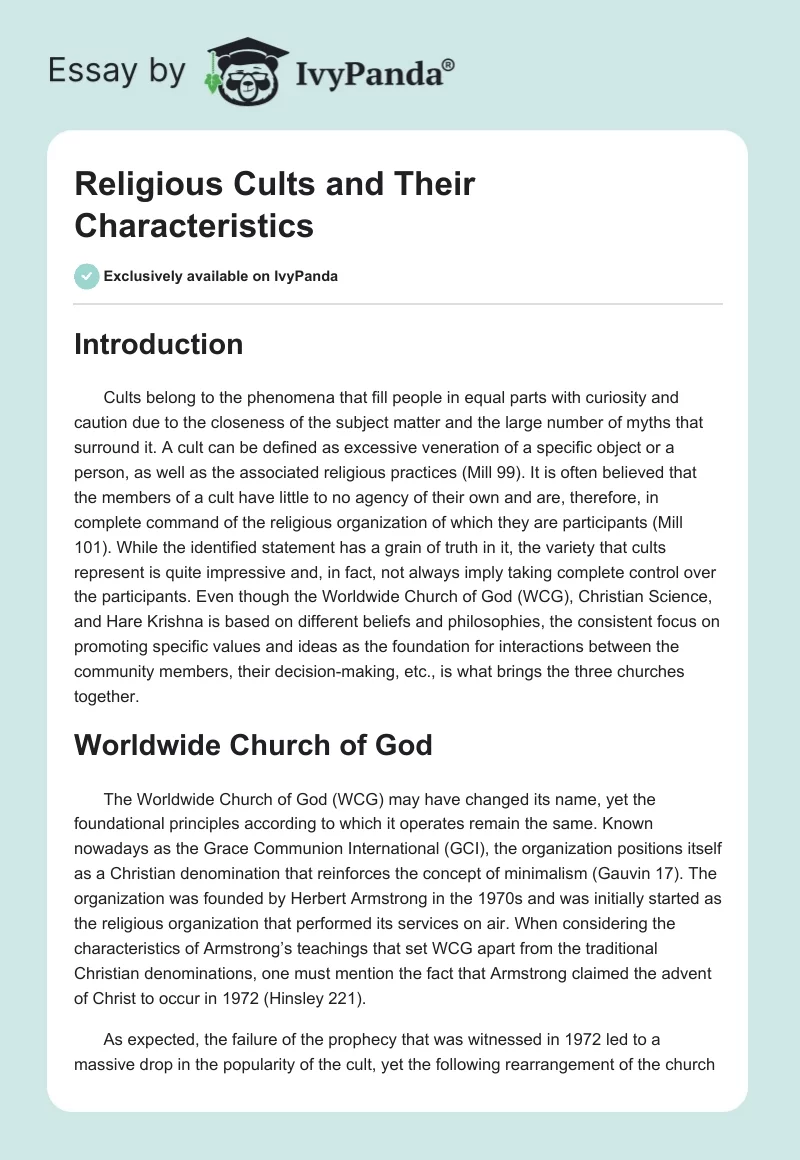 Religious Cults and Their Characteristics. Page 1