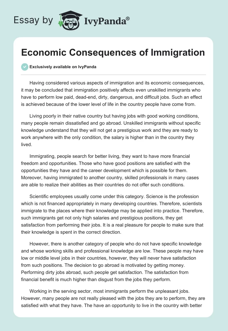 Economic Consequences of Immigration. Page 1