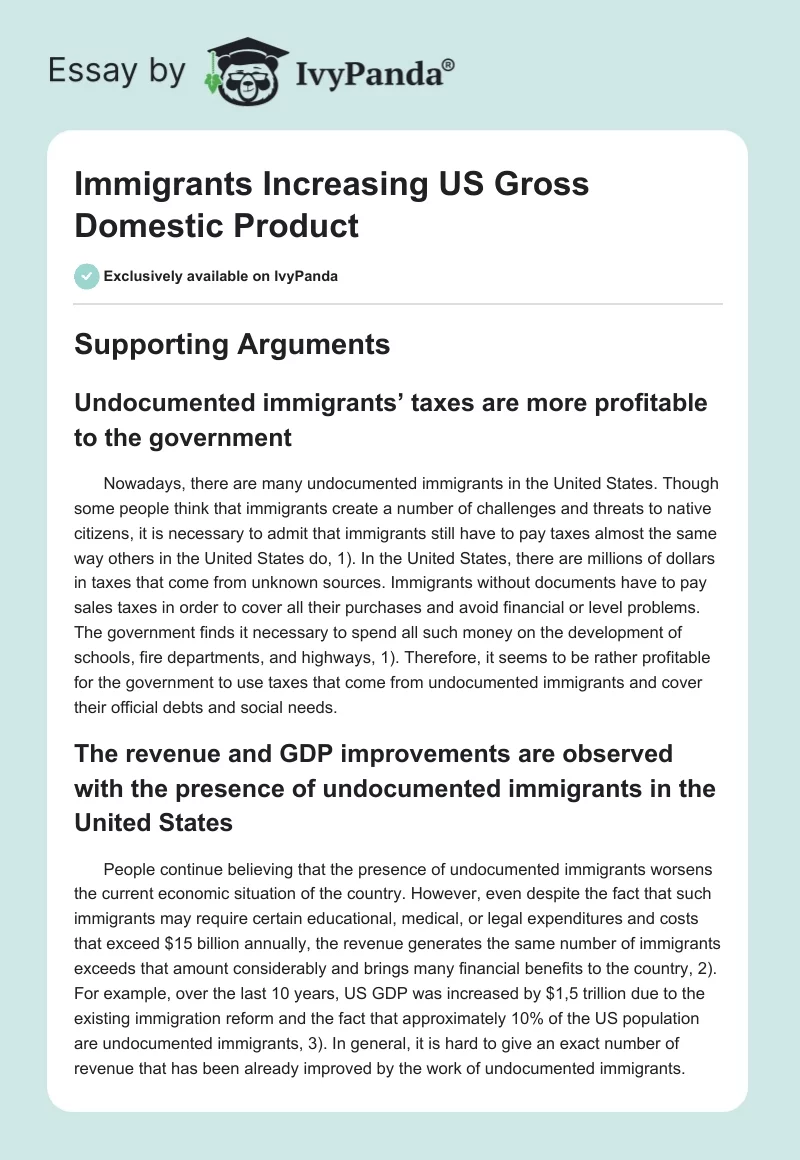 Immigrants Increasing US Gross Domestic Product. Page 1