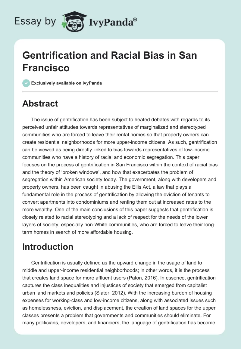 Gentrification and Racial Bias in San Francisco. Page 1