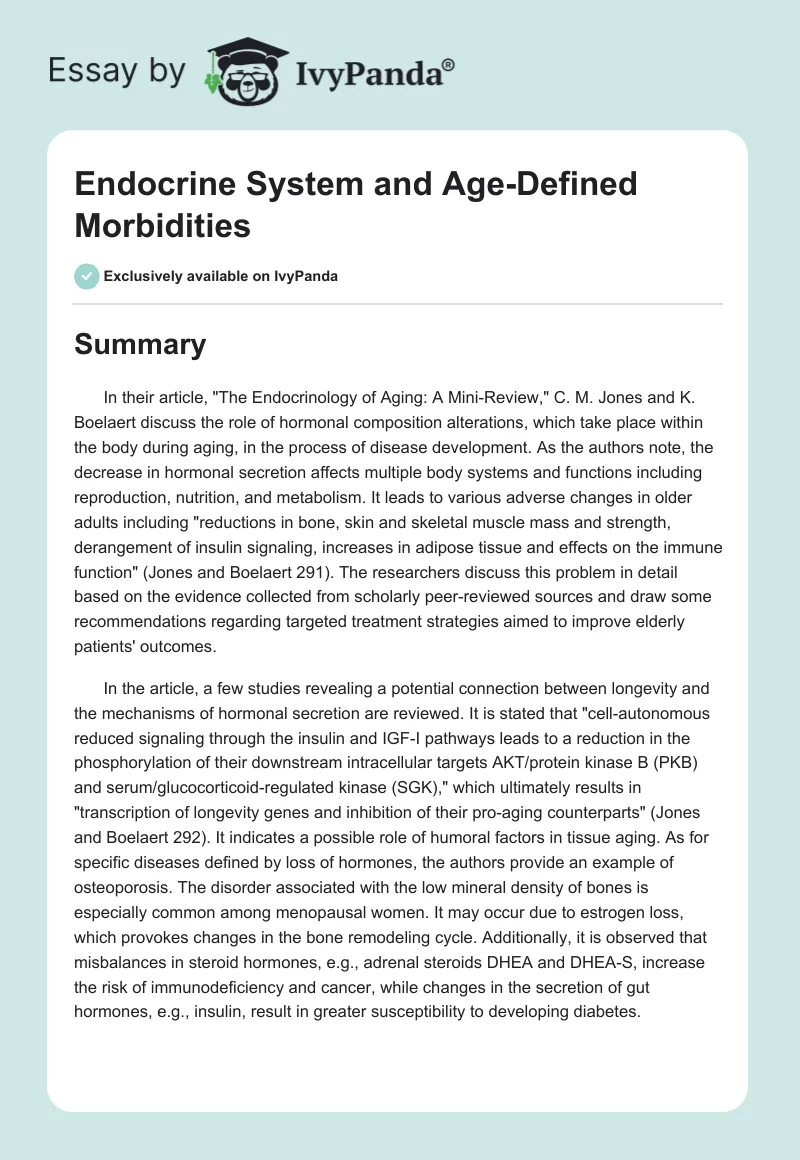 Endocrine System and Age-Defined Morbidities. Page 1