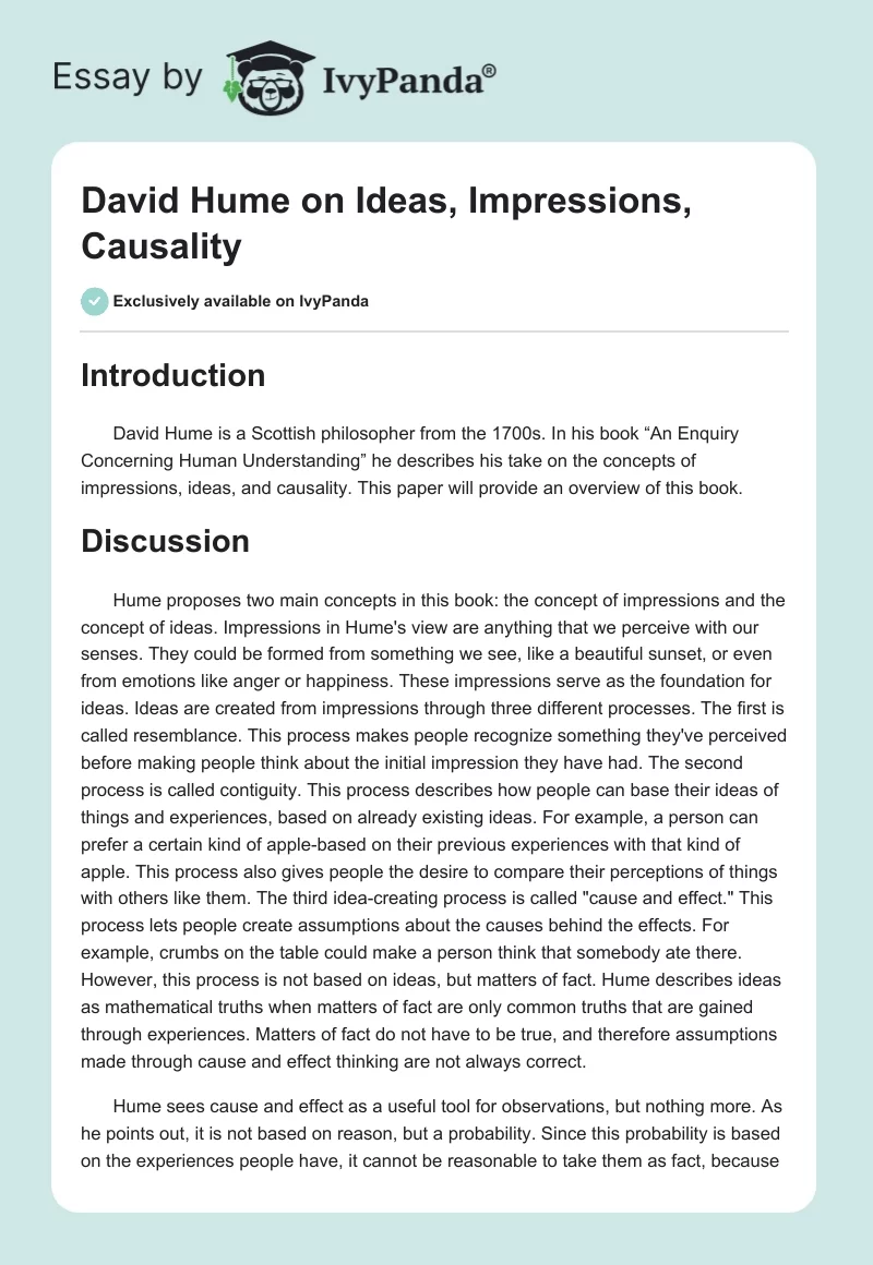 David Hume on Ideas, Impressions, Causality. Page 1