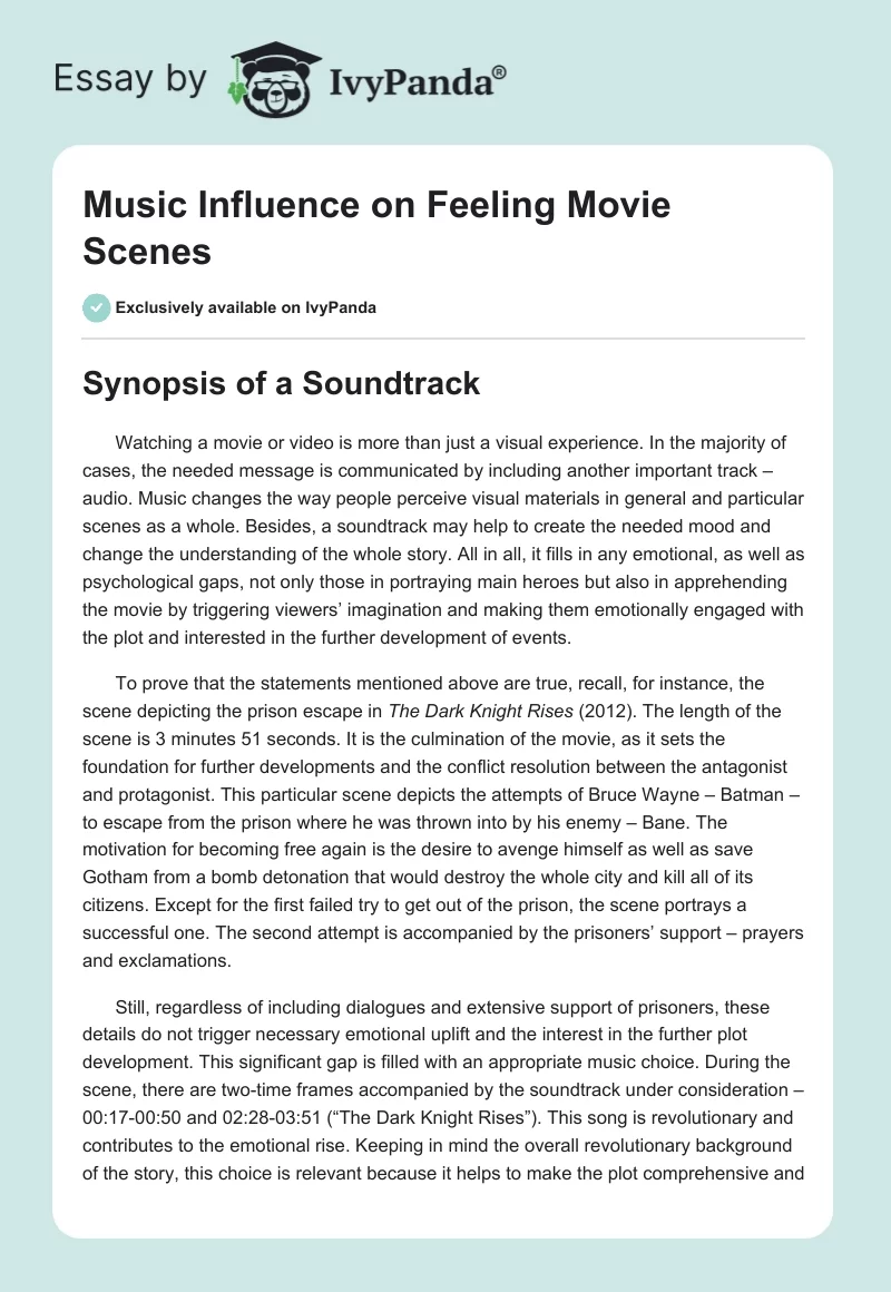 Music Influence on Feeling Movie Scenes. Page 1