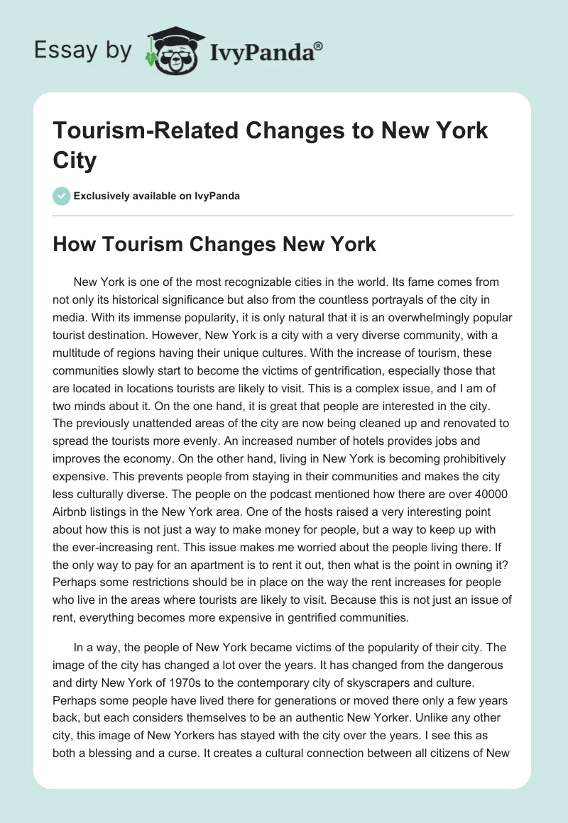 Tourism-Related Changes to New York City. Page 1