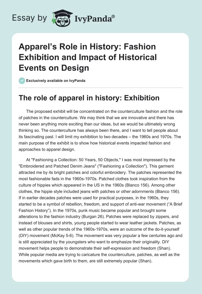 Apparel’s Role in History: Fashion Exhibition and Impact of Historical Events on Design. Page 1