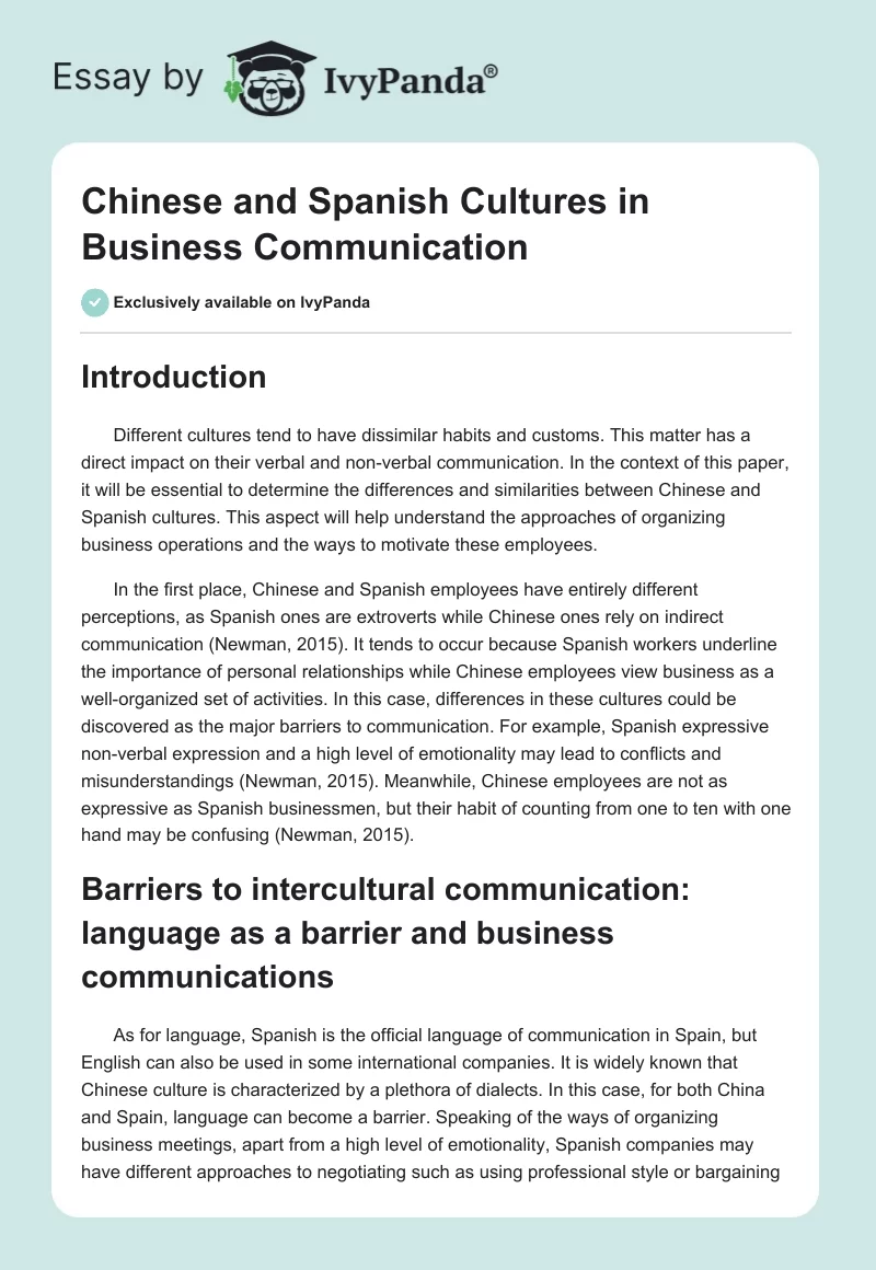 Chinese and Spanish Cultures in Business Communication. Page 1