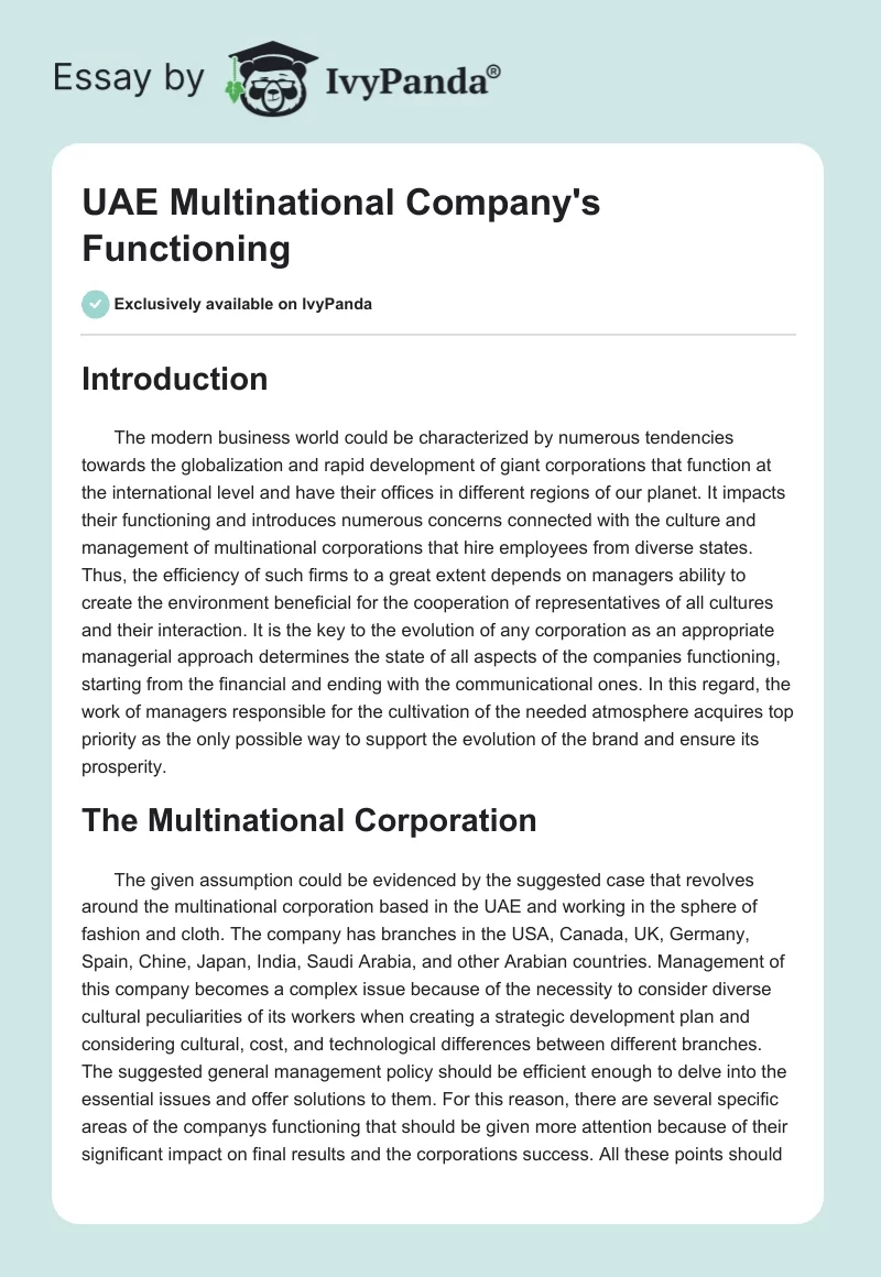 UAE Multinational Company's Functioning. Page 1