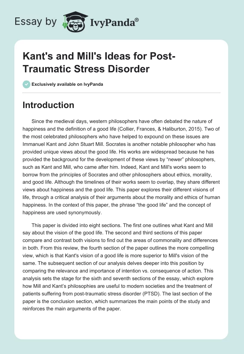 Kant's and Mill's Ideas for Post-Traumatic Stress Disorder. Page 1