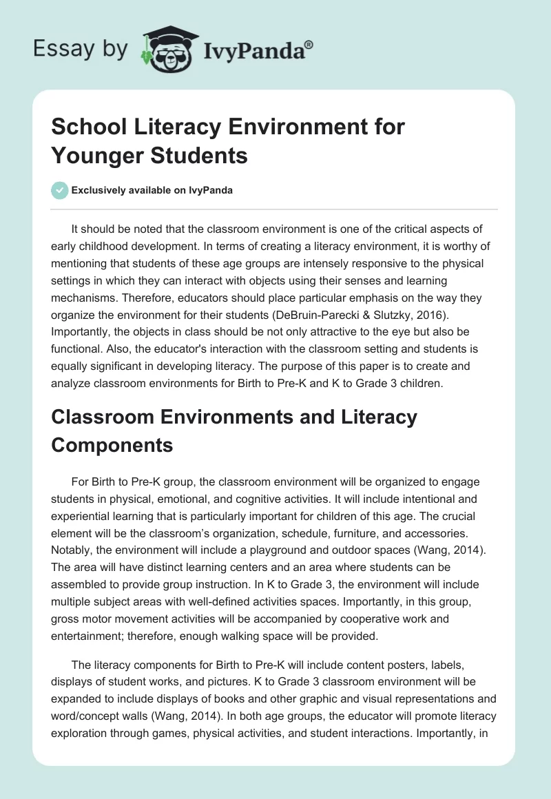 School Literacy Environment for Younger Students. Page 1