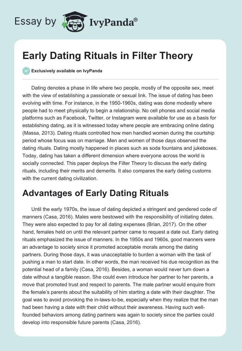 Early Dating Rituals in Filter Theory. Page 1