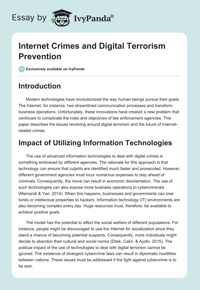 Internet Crimes and Digital Terrorism Prevention. Page 1