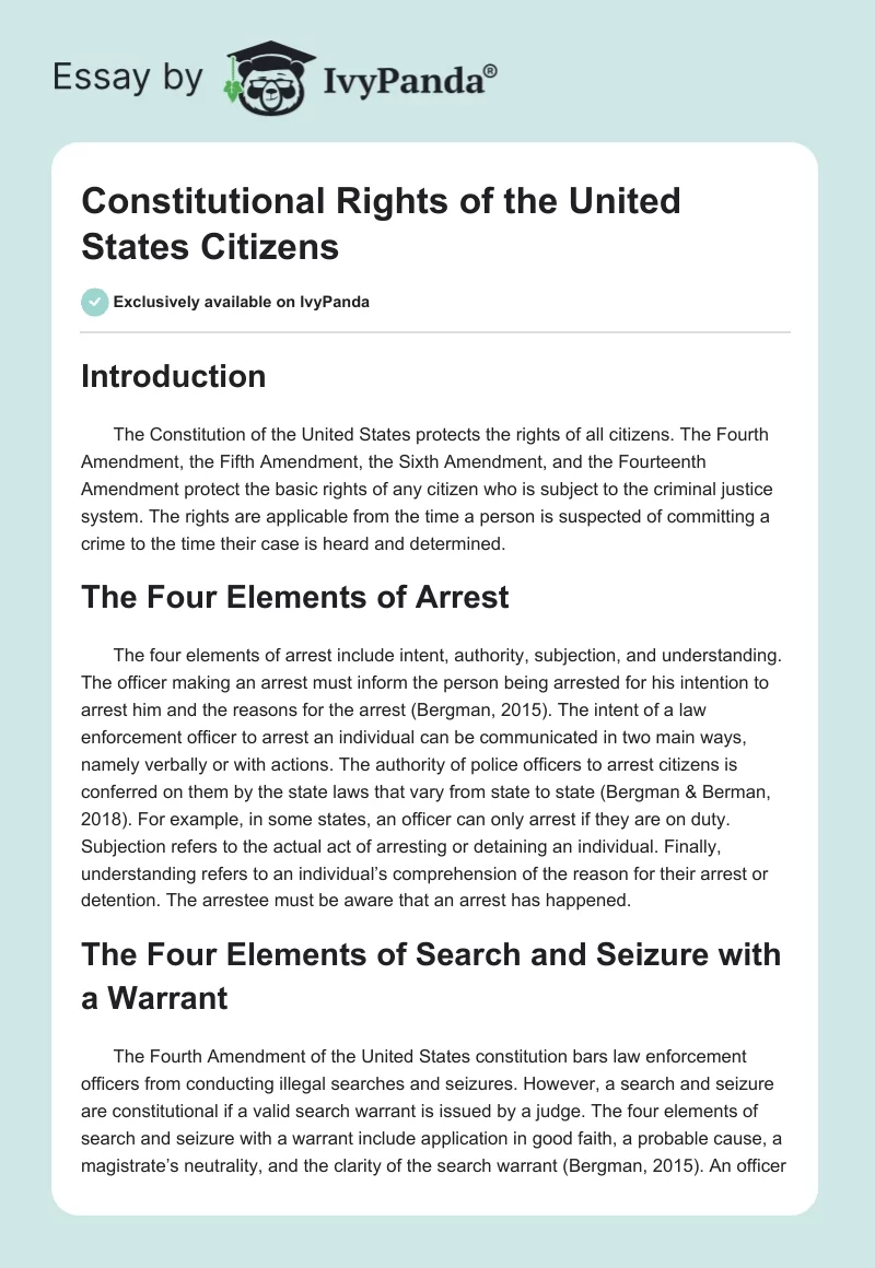 Constitutional Rights of the United States Citizens. Page 1