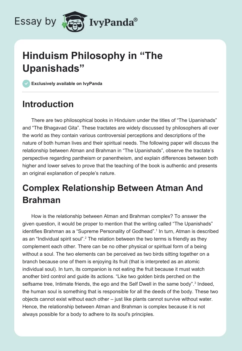 Hinduism Philosophy in “The Upanishads”. Page 1