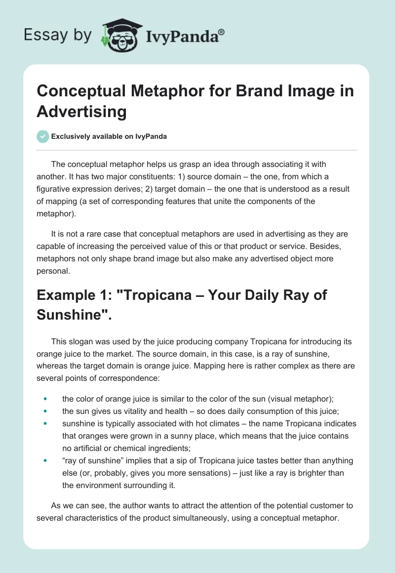 Conceptual Metaphor for Brand Image in Advertising. Page 1