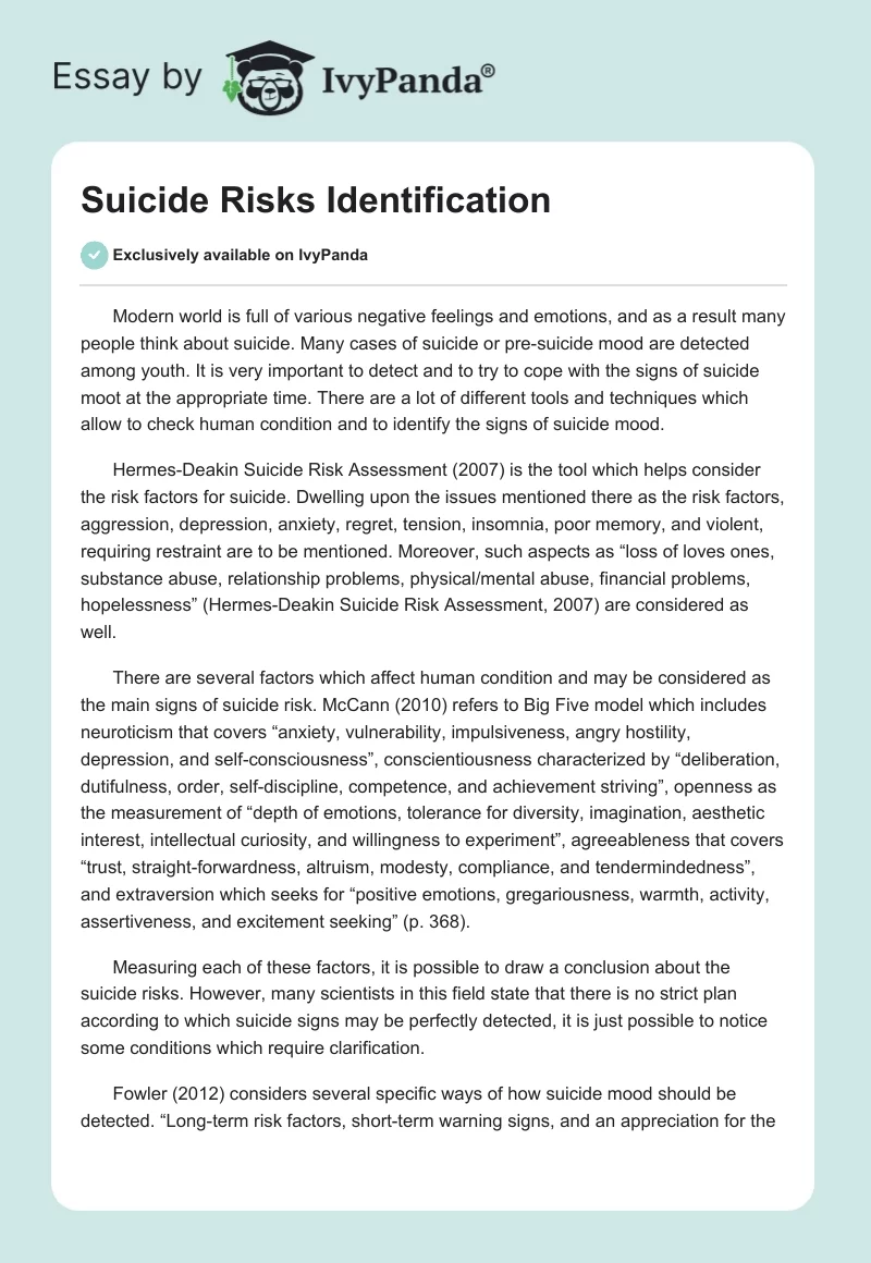 Suicide Risks Identification. Page 1