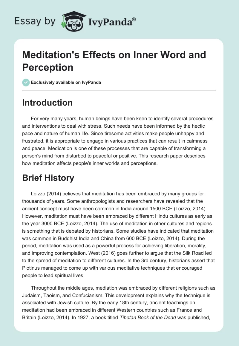 Meditation's Effects on Inner Word and Perception. Page 1