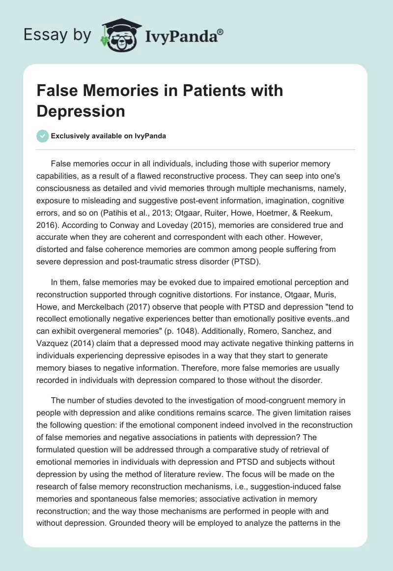 False Memories in Patients with Depression. Page 1