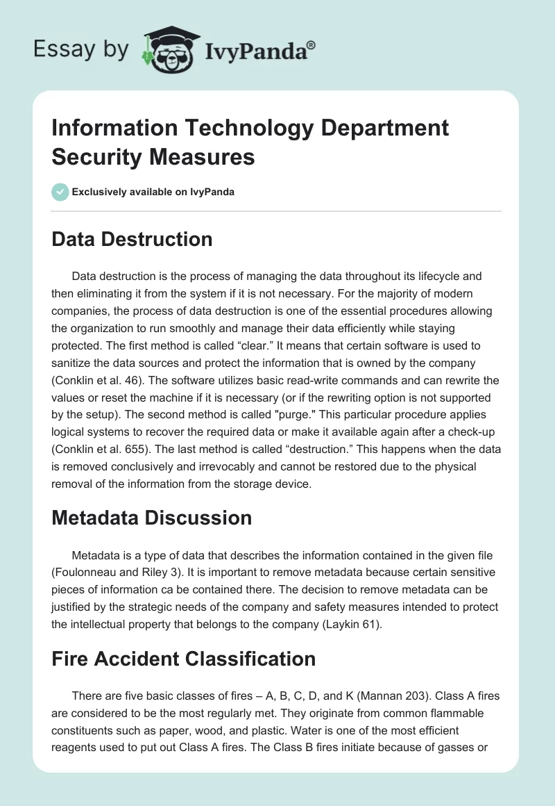 Information Technology Department Security Measures. Page 1