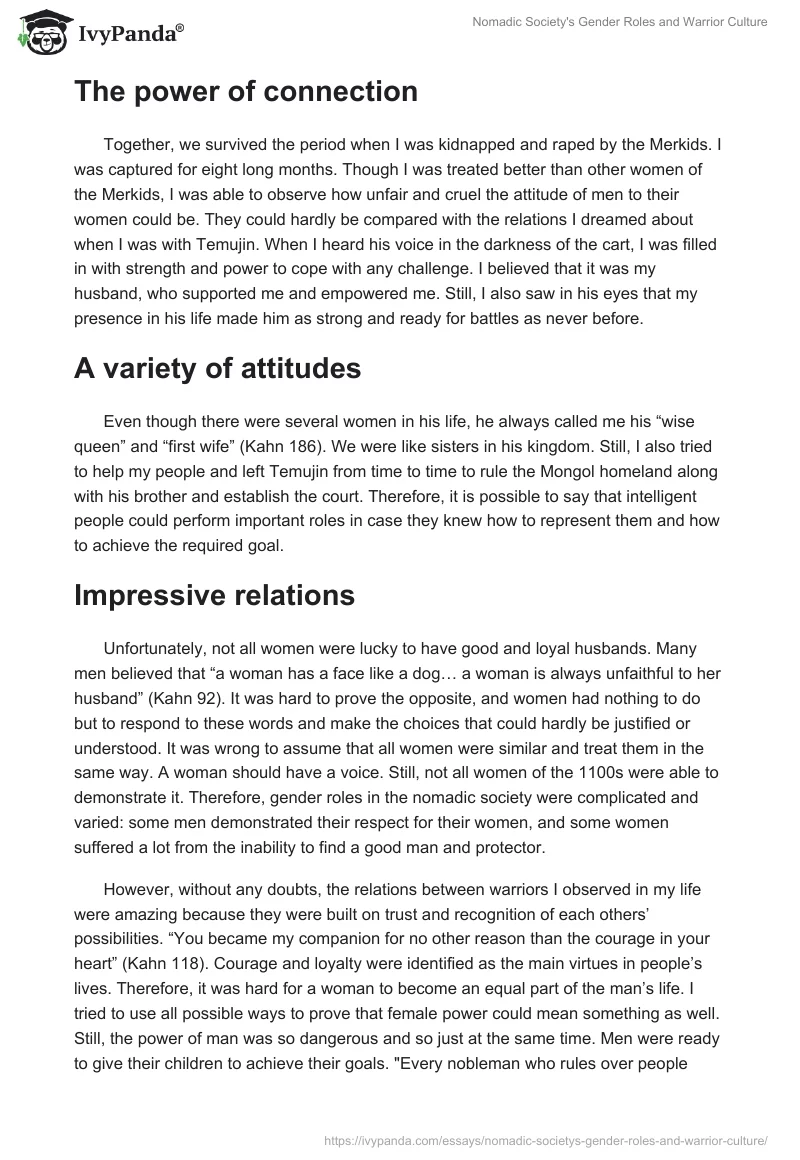 Nomadic Society's Gender Roles and Warrior Culture. Page 2