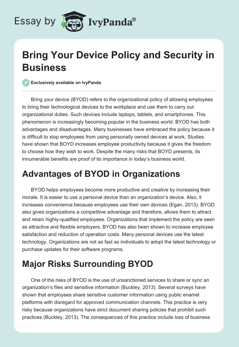 Bring Your Device Policy and Security in Business. Page 1