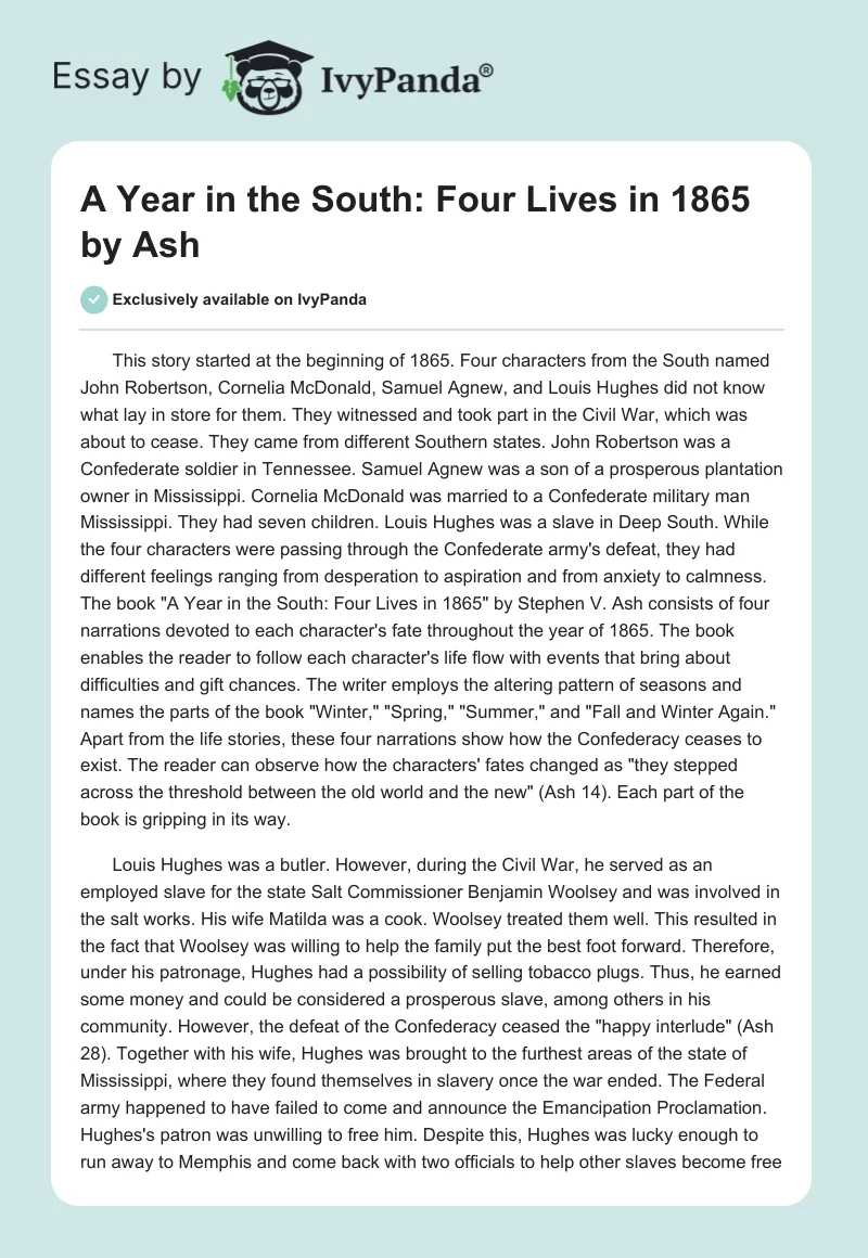 "A Year in the South: Four Lives in 1865" by Ash. Page 1