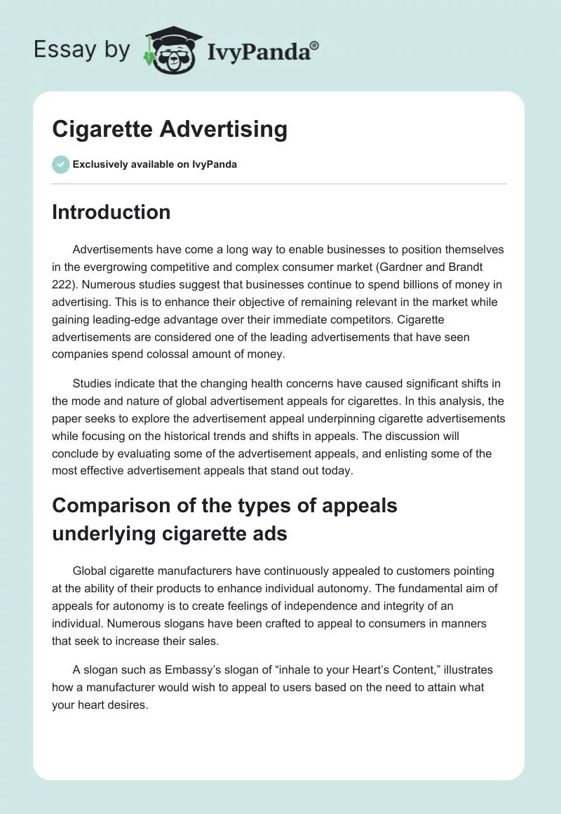 Cigarette Advertising. Page 1