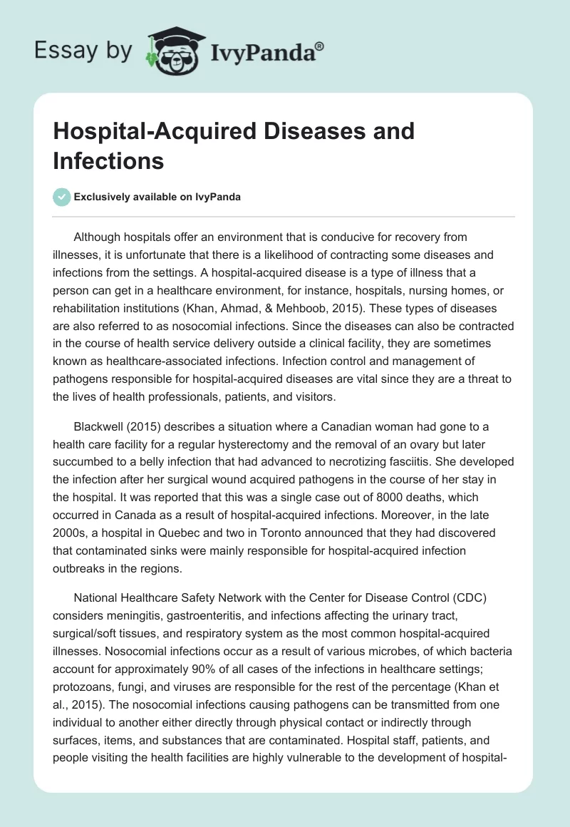 Hospital-Acquired Diseases and Infections. Page 1