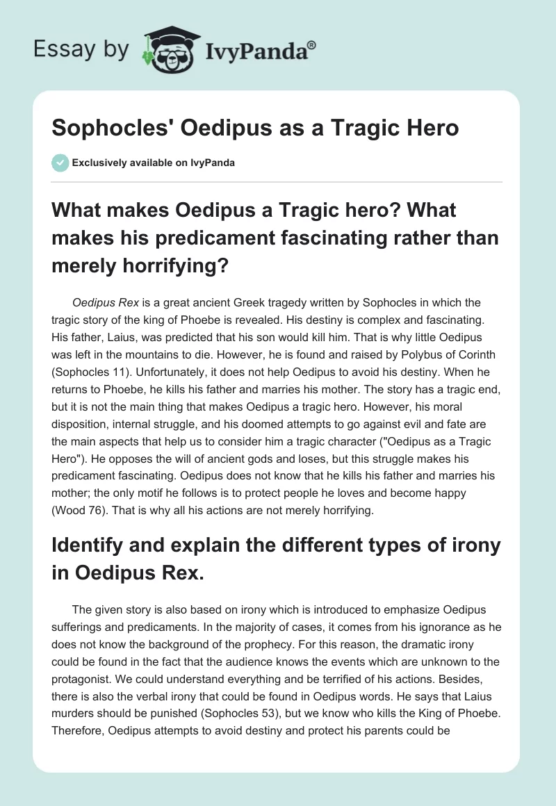 Sophocles' Oedipus as a Tragic Hero. Page 1