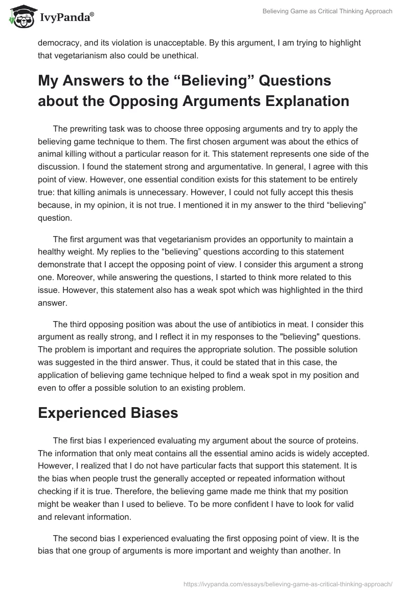 Believing Game as Critical Thinking Approach. Page 3