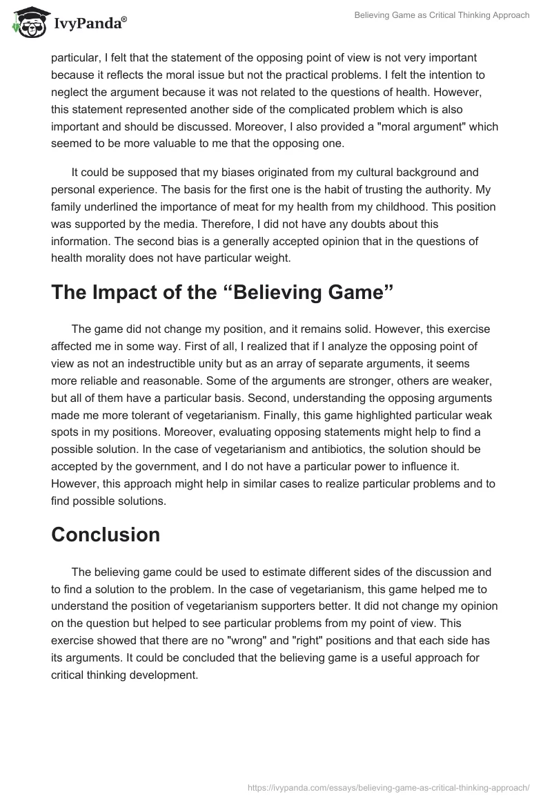 Believing Game as Critical Thinking Approach. Page 4