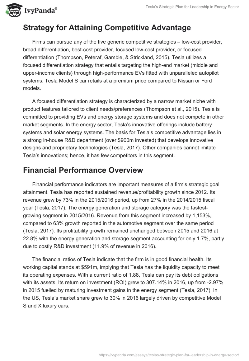 Tesla’s Strategic Plan for Leadership in Energy Sector. Page 2