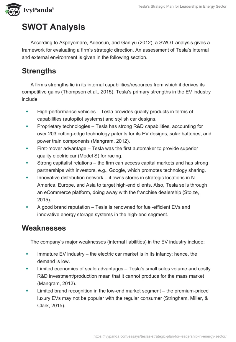 Tesla’s Strategic Plan for Leadership in Energy Sector. Page 3