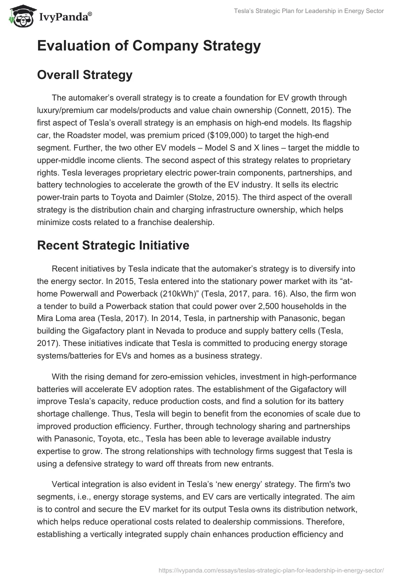 Tesla’s Strategic Plan for Leadership in Energy Sector. Page 5