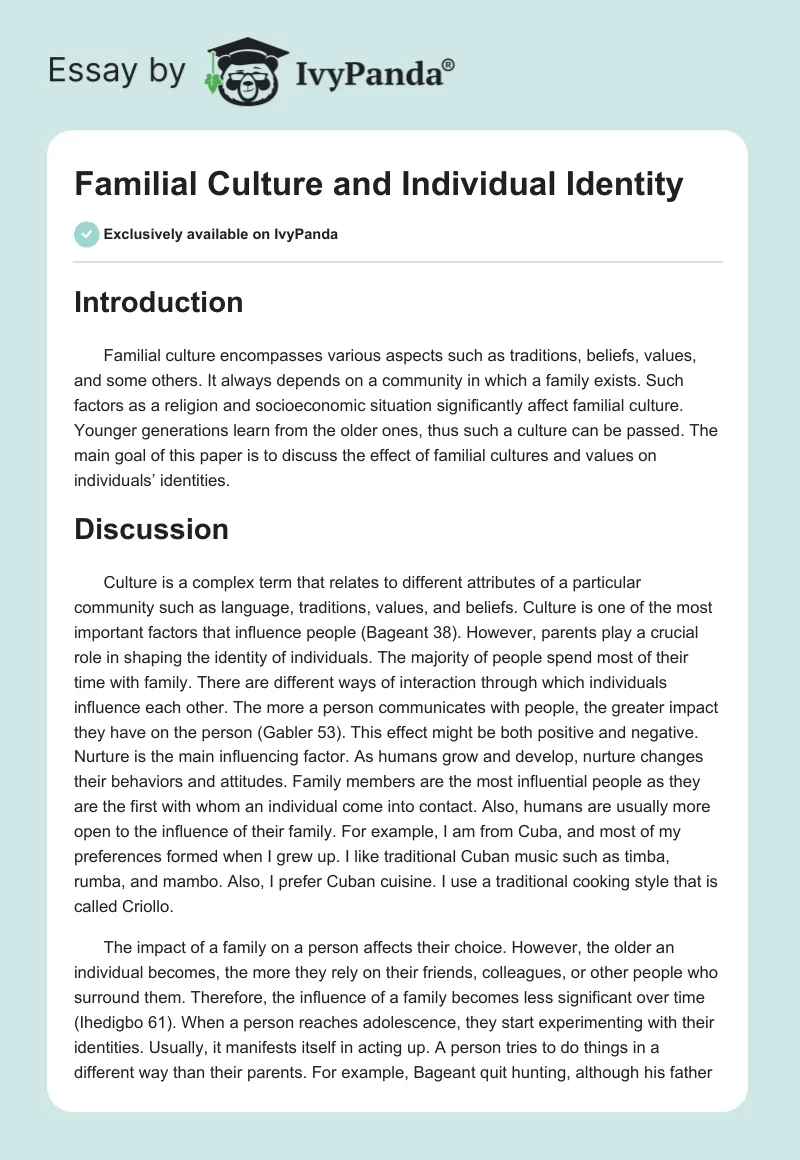 Familial Culture and Individual Identity. Page 1