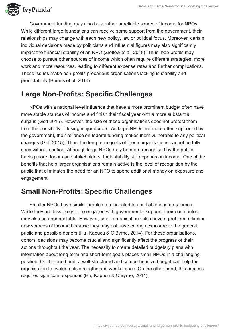 Small and Large Non-Profits' Budgeting Challenges. Page 3
