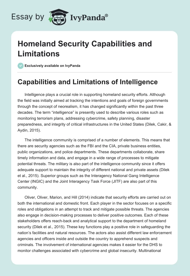 Homeland Security Capabilities and Limitations. Page 1