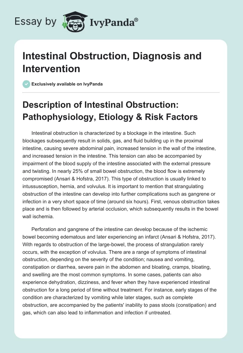 Intestinal Obstruction, Diagnosis and Intervention. Page 1