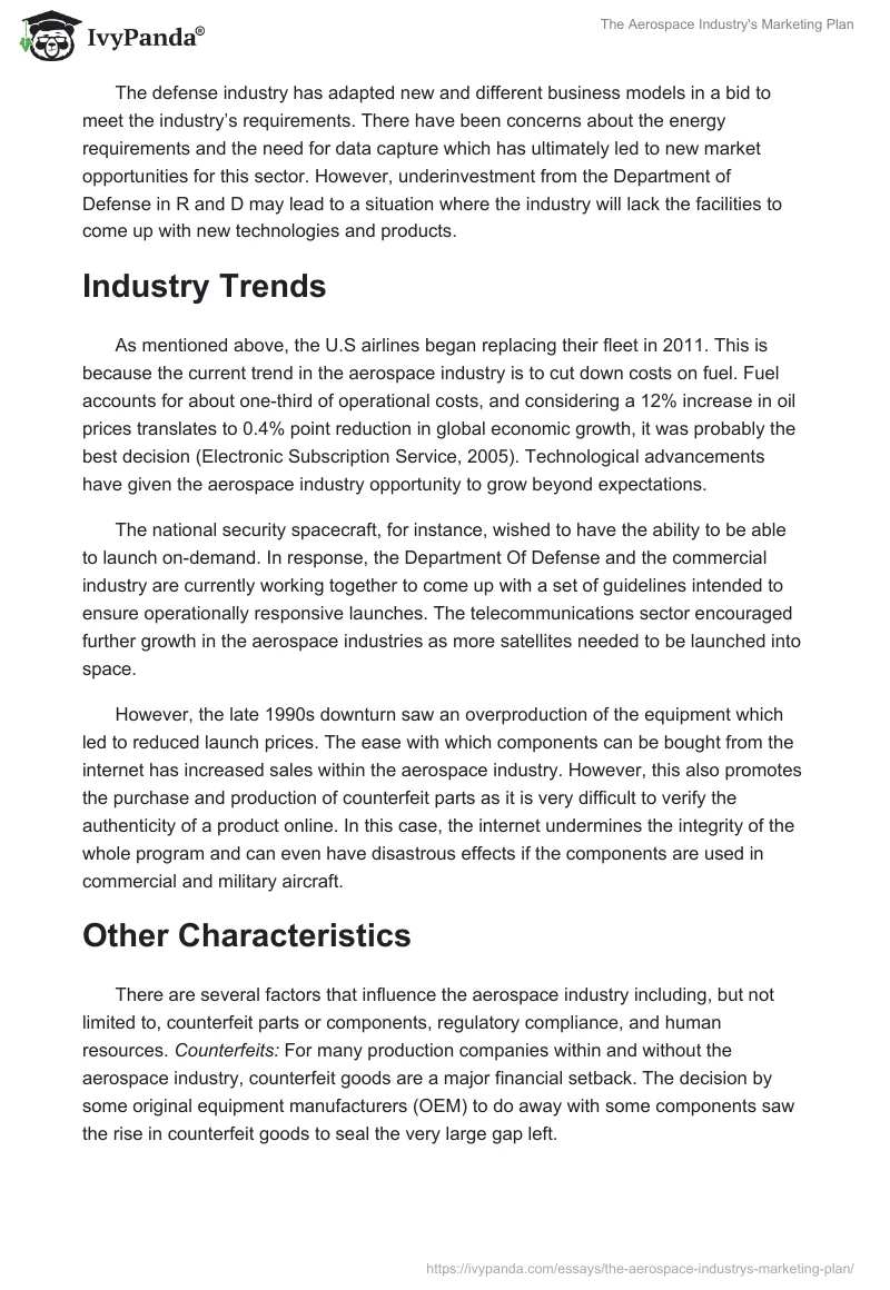 The Aerospace Industry's Marketing Plan. Page 2